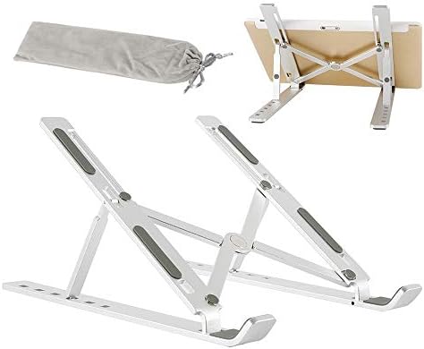 Laptop Stand Holder Foldable Portable Adjustable Laptop Riser with Carry Bag,Aluminum Ventilated Desktop Ergonomic Space-save Notebook Tray Mount for iM ac/Laptop & 11-17" Tablet-Black (Silver)