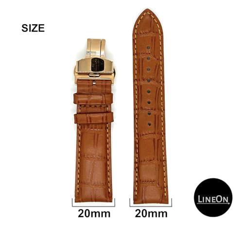 Image of Lineon 20mm Half Padded Leather Mens Watch Strap with ButterFly Lock For Branded Watches Tool and Pins Include