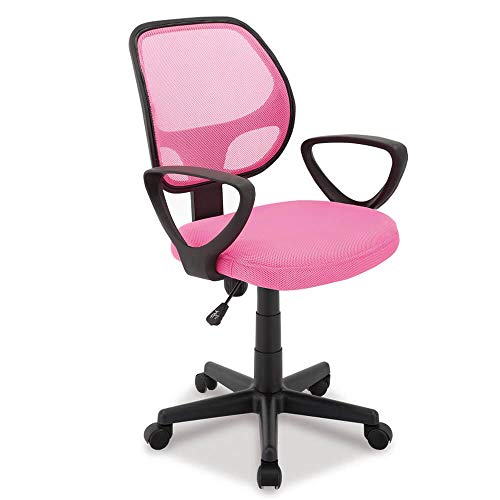 Acaza Chaise de Bureau Enfant Roulante, Siège à roulettes avec Hauteur réglable pour Fille, Ado, Enfant ou Étudiant, Rose