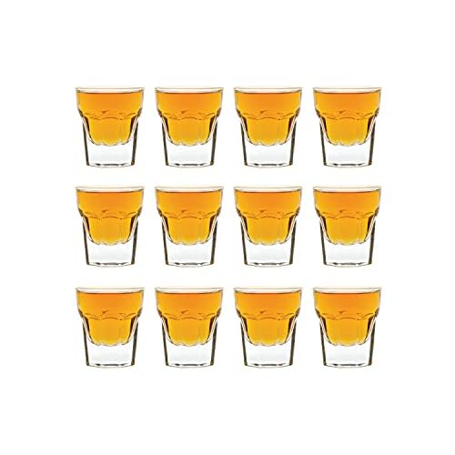 Vikko 1 Ounce Shot Glasses: Set of 12 Small Liquor and Spirit Glasses - Durable Tequila Bar Glasses For Alcohol and Espresso Shots - 12 Piece Mini Shooter Glass Set (Maracco)