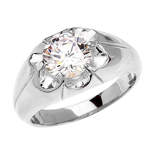 Men's Fine Jewelry .925 Sterling Silver 4.0 Carat White Cubic Zirconia Bold Solitaire Statement Ring