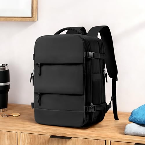 Image of coowoz Large Travel Backpack For Women Men, Carry On Backpack,Hiking Backpack Waterproof Outdoor Sports Rucksack Casual Daypack Expandable Heavy Duty Extra large Backpack Black Expansion