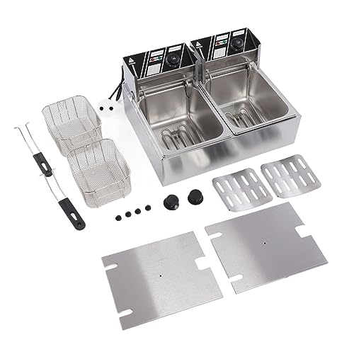 Image of Electric Fryer, Adjustable Temperature Double Tank Electric Fryer Practical For Snack Shop (EU Plug 220V)