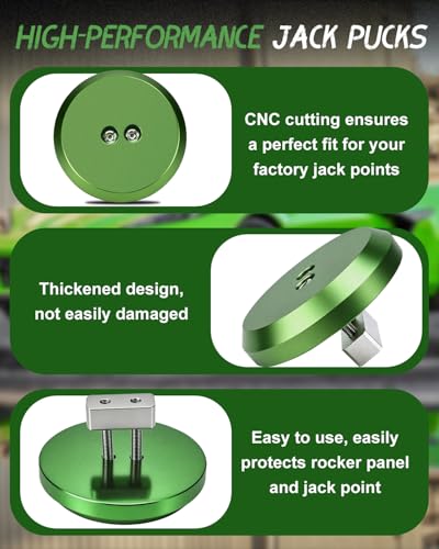 Image of Green Corvette Jack Pucks Floor Jack Pads, 4 Pack | Anodized Aluminum, Compatible with 1997-2025 Corvette C5 C6 C7 C8 & Porsche 944 964 993 996 997 911 Boxster Cayman