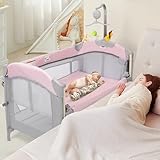 SIMPLGIRL 5-in-1 Pink Baby Bassinet Bedside Crib...