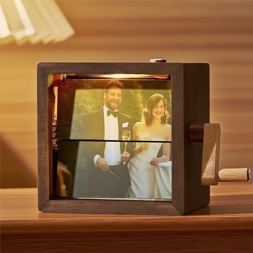 Custom Handmade Flipbook Photo Frame with Light, Personalized Wood Hand-cranked Animation Box, 8 or 16 Photos Display, Beech/Black Walnut Anniversary Gift for Couples