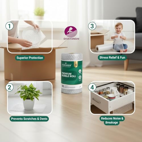 Image of Divayanshi Bubble Wrap for Packing & Moving | Strong Air Bubble Roll for Courier, E-Commerce & Household Shipping | Shock-Resistant Packaging (1m*5m)