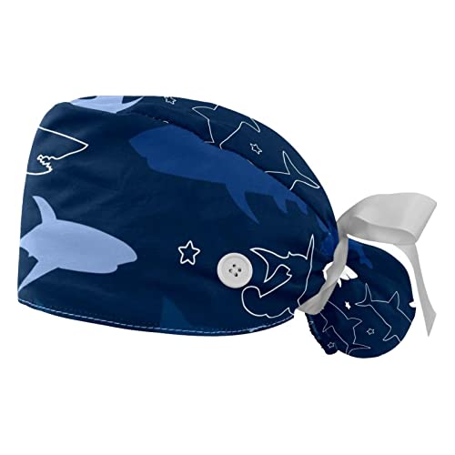 Casquettes de travail pour hommes JDEZ : chapeaux bouffants à motif requin ajustables pour l'hygiène