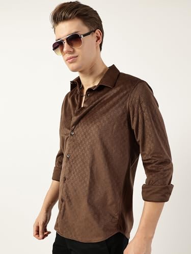 Image of Thomas Scott Men's | Solid | Textured Fabric | Full Sleeve | Slim Fit | Polyester-Blend | Spread Collar | Casual Shirt