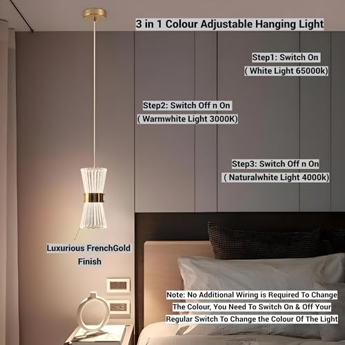 Image of FILLISKA 3 in1 Colour Changing LED Luxurious Hanging /Pendant Light (FrenchGold-PAY1710)