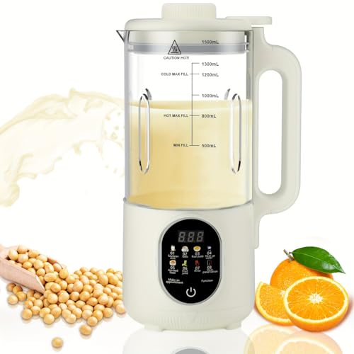 PANCERKA 1.5L Soy Milk Maker – Touch Control Blender with Digital Display, White Glass Finish, Multi-Functional Automatic Nut Milk Maker for Almond, Oat & Plant-Based Milks