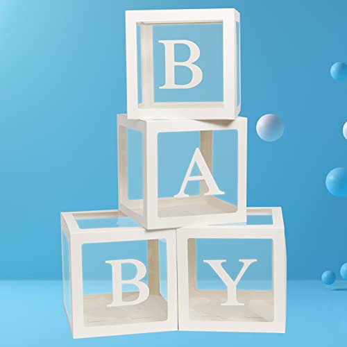 Cajas de decoración para la ducha del bebé para niños y niñas, 4 unidades de globos blancos transparentes con letras de bebé decorativas