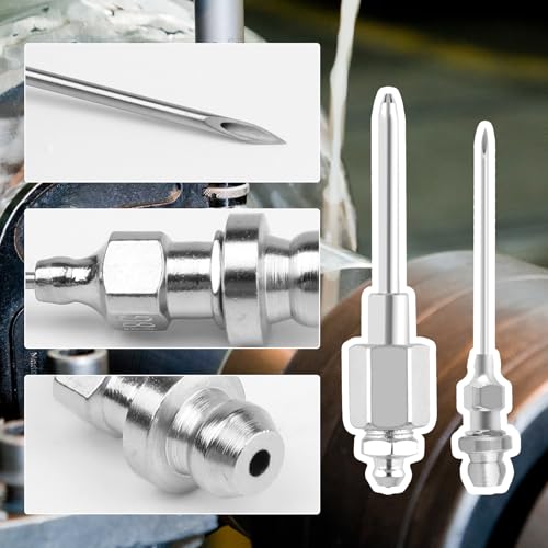 Image of 5Pcs Grease Gun Needle Nozzle Kit,Include 4Pcs 1 /8 Inch 18G NPT Threads Grease Gun Needle Tips and 1Pcs Narrow Grease Needle Dispenser for Injecting Grease into Small and Confined Spaces