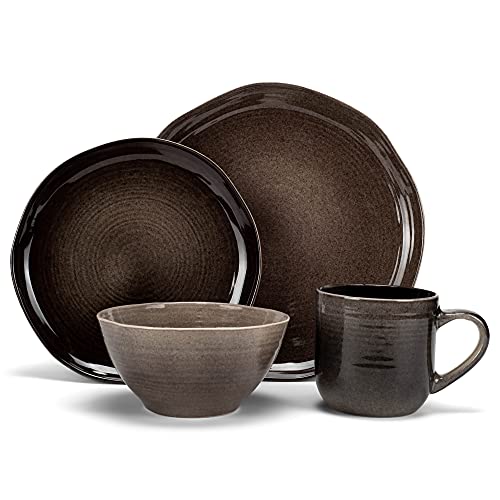 Elanze Designs 16-Piece Reactive Glaze Ceramic Stoneware Dinnerware - Service For 4, Mocha Grey Ombre #TOP1