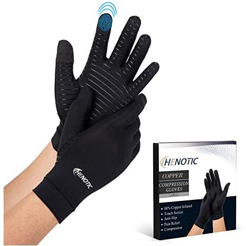 HENOTIC Copper Arthritis Gloves for Women Men, Touch Screen Anti-Slip Arthritis Compression Gloves for Relieving Carpal Tunnel Aches, Rheumatoid Pains, Joint Swell Cover