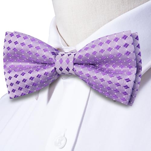 Image of Hi-Tie Bow Ties for Men Pre-Tied Pocket Square with Cufflinks Mens Bowtie Sets for Wedding Formal Party