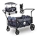 Produktbild elvent® WagonPro Premium Bollerwagen/Handwagen faltbar mit Dach I 4 Sitzplätze | groß I Sitzpolster, Hecktasche, Off-Road-Reifen, Feststellbremse, 5-Punkt-Gurt I für 4 Kinder (Blau)