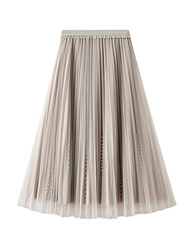Jupe plissée mi-longue en tulle de qualité supérieure ornée de perles fines