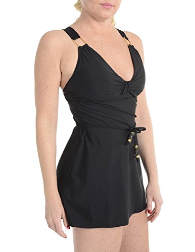 SPANX Grecian Goddess Belted Shaping Swim Dress, sz 10, Black
