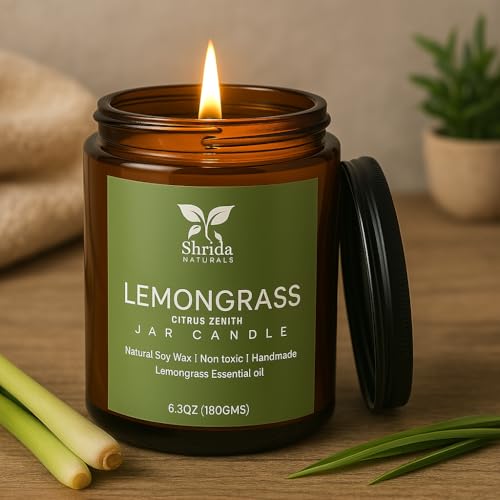 Image of Lemongrass Soy Candle, 180g, Essential Oil Aromatherapy Candle, 100% Soy Wax, Non-Toxic Clean Burn, Fresh Citrus Scent for Home Decor, 40+ Hour Burn, for Bedroom & Living Room