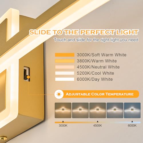 Benkut Modern LED Wall Sconce Gold LED Bathroom Light Fixtures Over Mirror Wall Lighting for Bathroom, Dimmable Long Vanity Light for Bathroom Living Dining Room(5CCT 31.5Inch) by Benkut - Used condition - Image 2