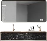 SEXYBIRDS Espejo de Baño con Doble Touch 100x75cm - 3 Luces Ajustables + Función Antivaho + Marco de Aluminio Negro Mate...
