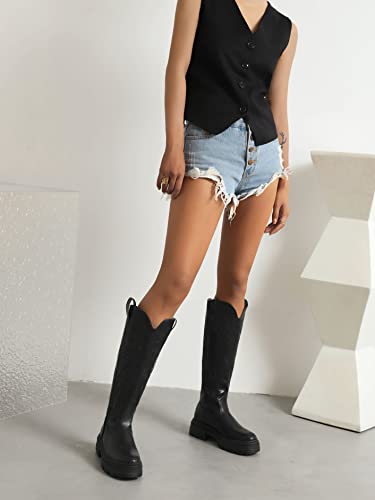 Sun Gurg Women's Platform Knee High Boots Embroidered Western Chunky Heel With Pull-Up Tabs Round Toe Boot Shoes Us 11 #TOP3