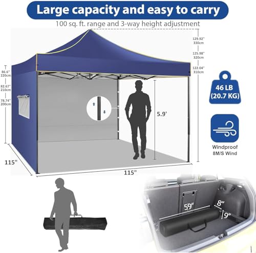 COBIZI Pop Up Canopy Heavy Duty Sidewalls, Commercial Heavy Duty Pop Up Tent for Parties All Weather Waterproof and UV 50+ Wedding Tent with Roller Bag (Deep Blue - 10x10FT) by COBIZI - Image 2