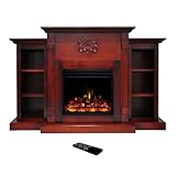 Cambridge Sanoma 72 Inch Freestanding Electric Fireplace Heater with Traditional Mantel, Built-in Bookshelves, Colorful Flames, Timer, Remote Control, Deep Log Display, Cherry