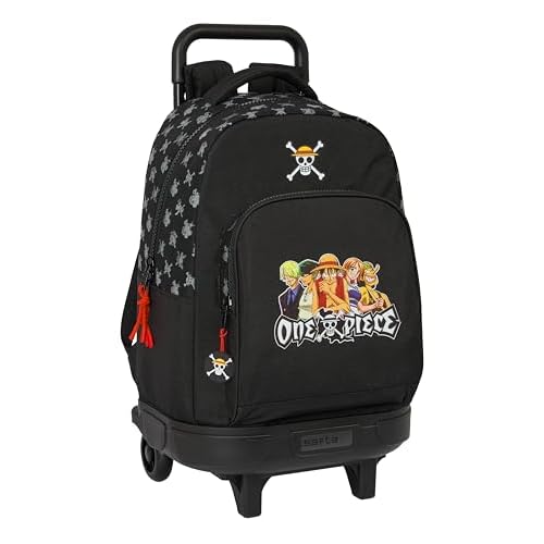 Safta ONE PIECE - Mochila Grande con Ruedas, Compacta, Extraíble, Ideal para Niños de Diferentes Edades, Cómoda y Versátil, Calidad y Resistencia, 33x22x45 cm, Color Negro