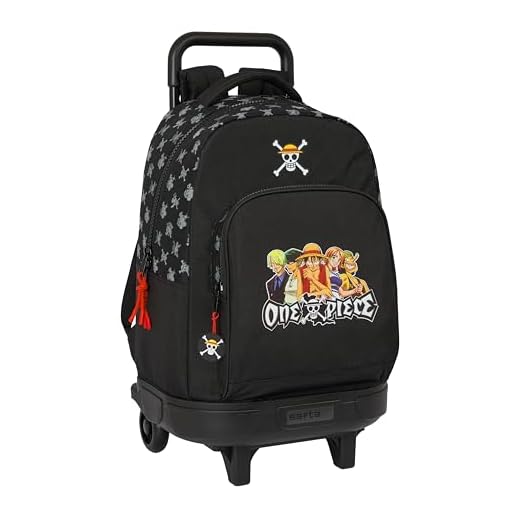 Safta ONE PIECE - Mochila Grande con Ruedas, Compacta, Extraíble, Ideal para Niños de Diferentes Edades, Cómoda y Versátil, Calidad y Resistencia, 33x22x45 cm, Color Negro