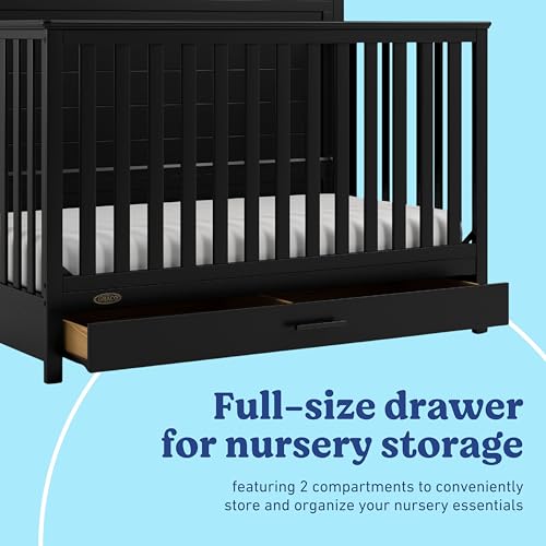 Image of Graco Tristan 5-in-1 Convertible Crib with Drawer (Black) - GREENGUARD Gold Certified, Fits Standard Crib Mattress, Premium Handle, Converts to Toddler Bed, Daybed, and Full-Size Bed