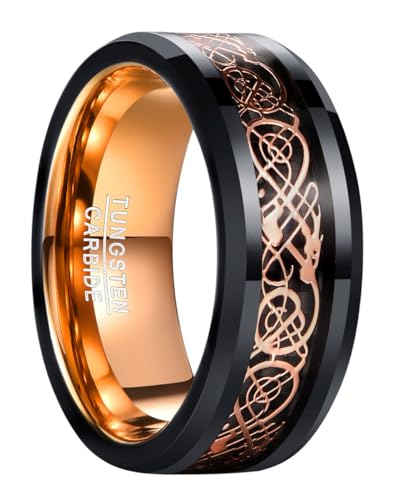 Bague en tungstène pour homme dragon bleu noir rouge 8mm
