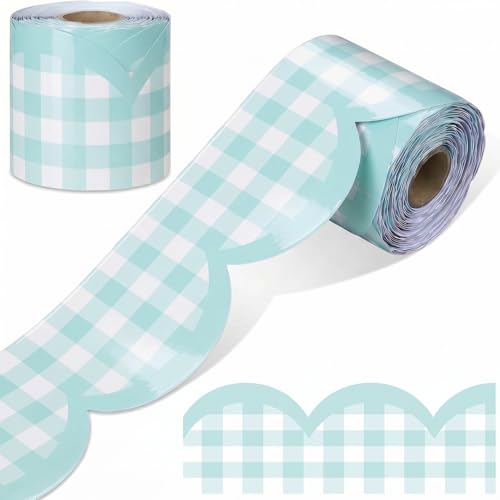 Zonon 65ft Light Green Gingham Bulletin Board Border Pastel Scalloped Bulletin Board Trim Back to School Classrooms Decoration for Party Whiteboard, Walls, Desks, Windows, Doors, Lockers