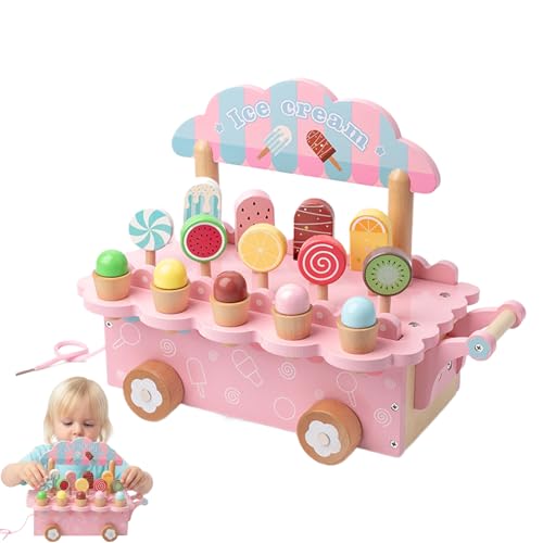 Giocattolo a Tema Gelateria - 9,8 pollici Bancone in Legno,Set Gioco di Ruolo per Gelateria | per Supermercato Ristorante Cucina Alimentari Picnic Compleanno Ragazzi e Ragazze Età 3-6 Anni