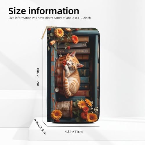 Wallet Women - Vintage Orange Cat Print Leather Wallet for Women with Zipper, Cute Bifold Long Ladies Wallets2