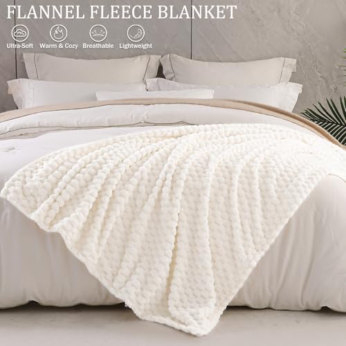 Exclusivo Mezcla Extra Large Fleece Throw Blanket for Couch, 50x70 Inches Stylish Jacquard Soft Throw Blanket, Fuzzy Cozy Lightweight for All Season, Ivory - Image 4