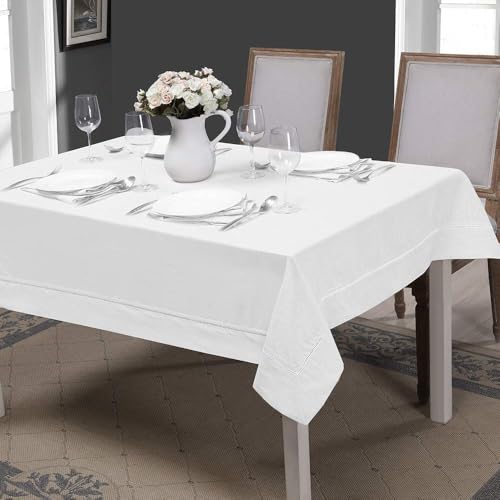 Simple&Opulence Premium 100% Linen Hemstitch Tablecloth-54 x 72 Inch White, Natural Fabric, Rectangular Tablecloth for Indoor and Outdoor Use by Simple&Opulence - Image 2