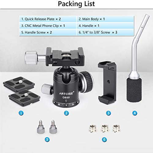 Ball Head with Handle All Metal CNC Panoramic Tripod Ball Heads Camera Mount Ball Head with Two Quick Release Plates for Tripod, DSLR, Camcorder, Telescope,Max Load 22lbs/10kg (Sliver)