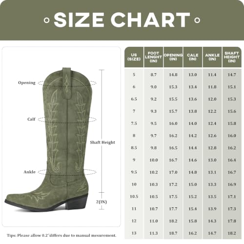 Image of Rivalran Cowboy Boots for Women - Knee High Pointed Toe Chunky Heel Pull On Zipper Western Cowgirl Boots, Retro Country Vintage Fashion Tall Boots