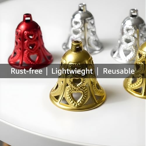 Image of Crackles Merry Christmas Bells (Set of 12) shiny Bells | Christmas Tree Decoration Items | Xmas Gifts Ornaments Props Decorations, Christmas Party Decoration