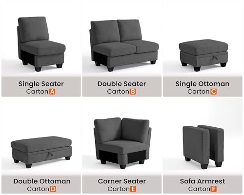 Image of CHIC HOUSE Middle Module for Modular Couch, Corduroy Customizable Chaise, Storage Ottoman for Sectional Sofa, Armrest, Single /Double Seater