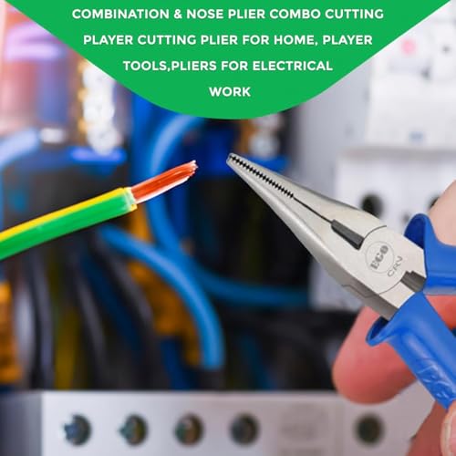 Image of Perwal Supreme 5-Piece Electrical Hand Tool Kit | 8 Inch Combination Plier, 8 Inch Long Nose Plier, Wire Stripper Cutter, Line Tester & 2-in-1 Screwdriver | Tool Set for Electricians, Home & DIY