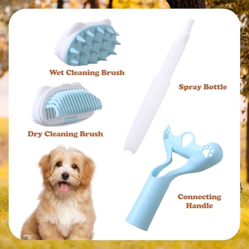 Dry Wet Dual Use Pet Grooming Brush with Spray Bottle | 3 in 1 Comb Removes Loose Hair or Dirt for Cats and Dogs, Double Brush Head Massage Cleaning Bath Tool, 1 Piece — view 4