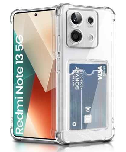Image of WOW IMAGINE Transparent Back Cover Case for Xiaomi Mi Redmi Note 13 5G | Flexible Built-in Slim Card Pockets Wallet | 360 Camera Protection TPU | Soft Silicone Mobile Cover - Transparent