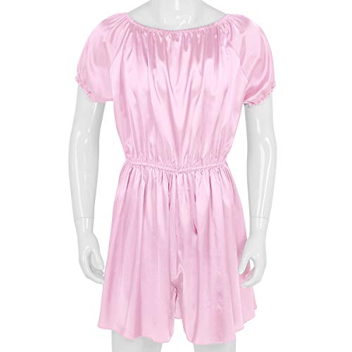 Mens Shiny Satin Frilly Sissy Crossdressing Lingerie Maid Nightwear Pajamas Bodysuit3