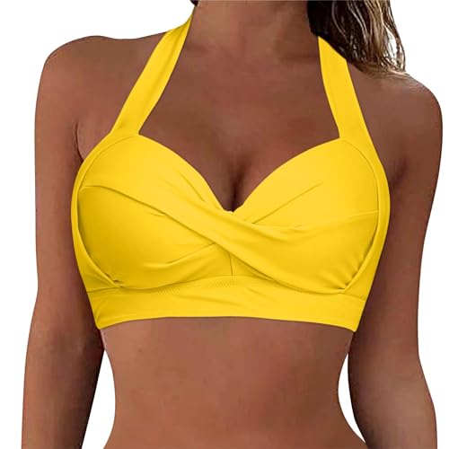 Shffuw Bikini Tallas Grandes Mujer Biquini Traje de baño con Cordones para Mujer, Tops Aros, Top Up, Nadar, Traje en la Bikinis Talla (Yellow, XXL)