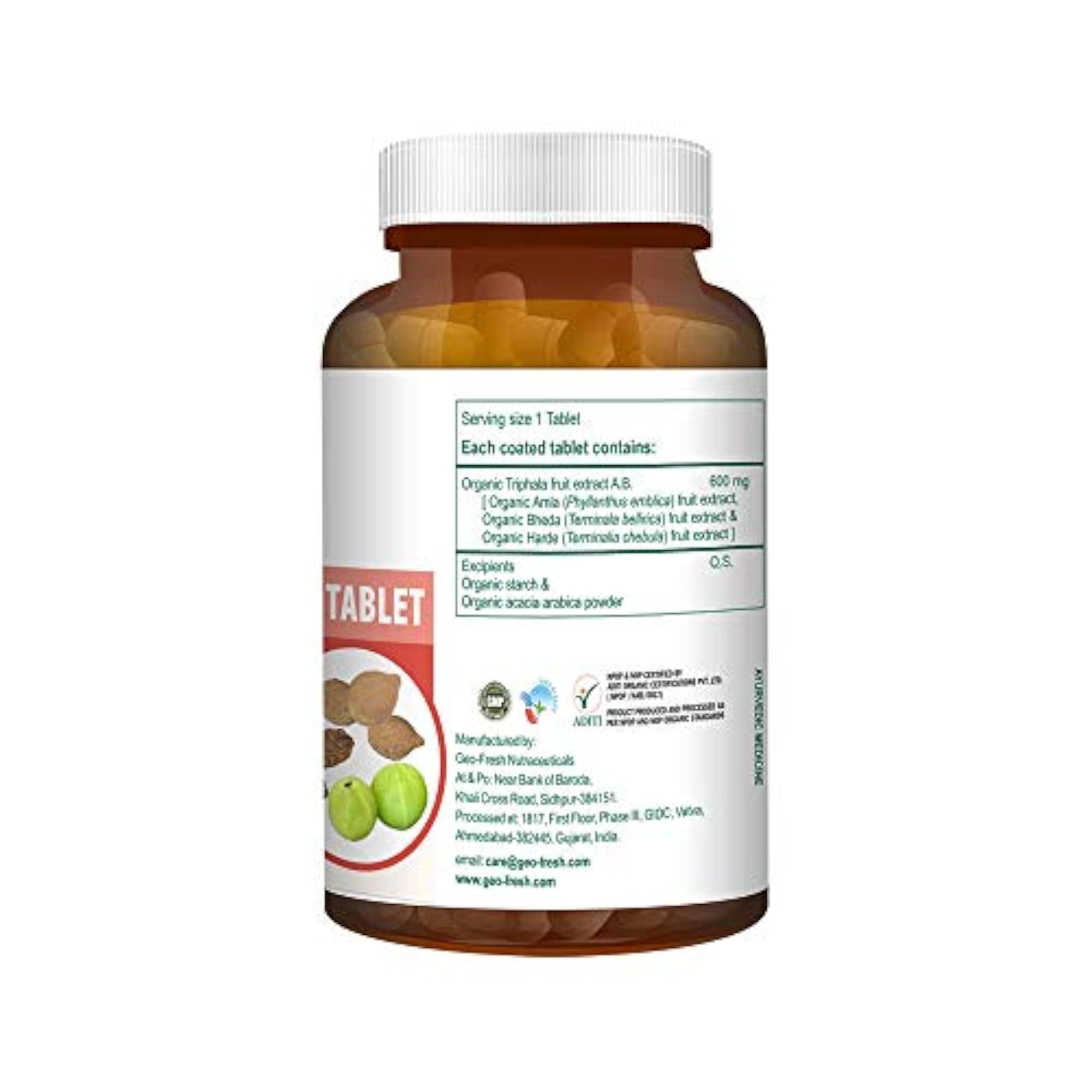 Organic Triphala Tablet, 600mg (90 Tablets)