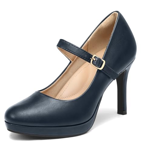 Image of mysoft Women's Pumps Closed Toe Mary Jane Pumps Round Toe Platform High Heel Dress Shoes