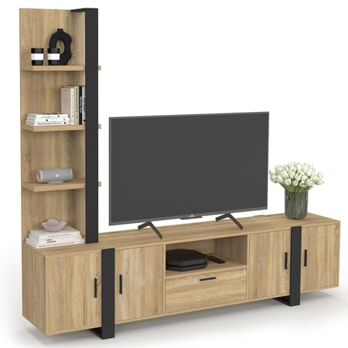 IDMarket - Ensemble Meuble TV avec étagères et Placard 200 cm Phoenix Bois et Noir